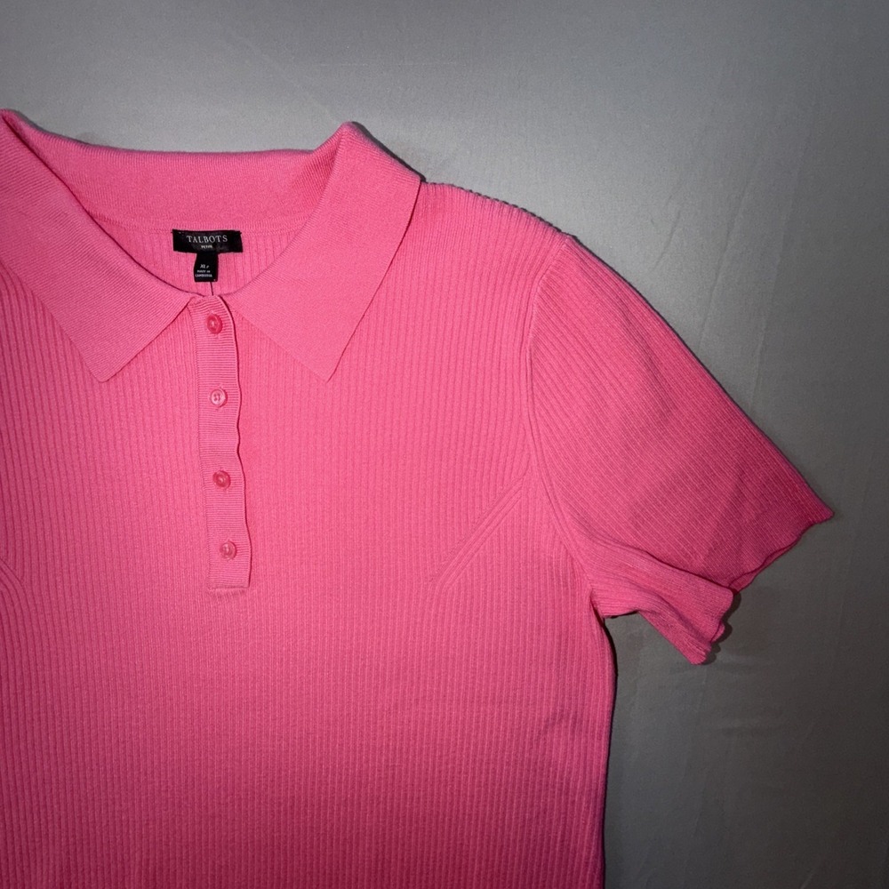 Talbots Pink Ribbed Button Polo Shirt Women's Size PXL Short Sleeve NWT - Picture 2 of 5